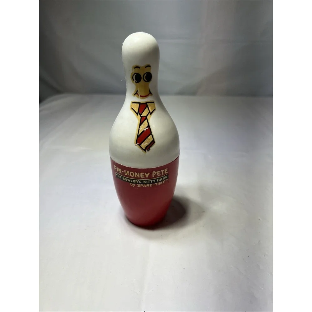 Vintage Pin Money Pete Bowling Pin Bank Spare Change Holder